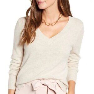 Halogen V-Neck SWEATER Size S 100% Lightweight Cashmere Beige NEW